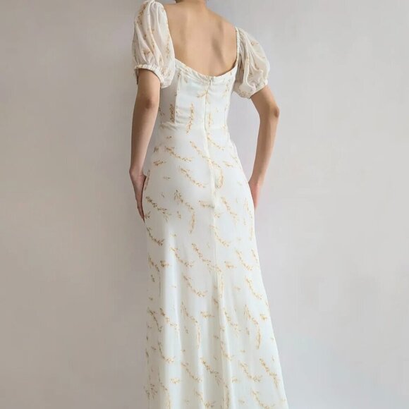 SABO STITCH Short Puff Sleeve Long Ivory Summer Maxi Dress Size US S - Picture 4 of 11